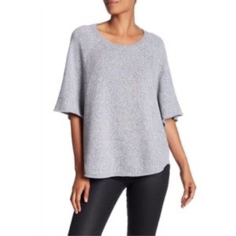 Joie Elbow Sleeve Gray Cotton Linen Blend Knit Sweater Top Size Medium